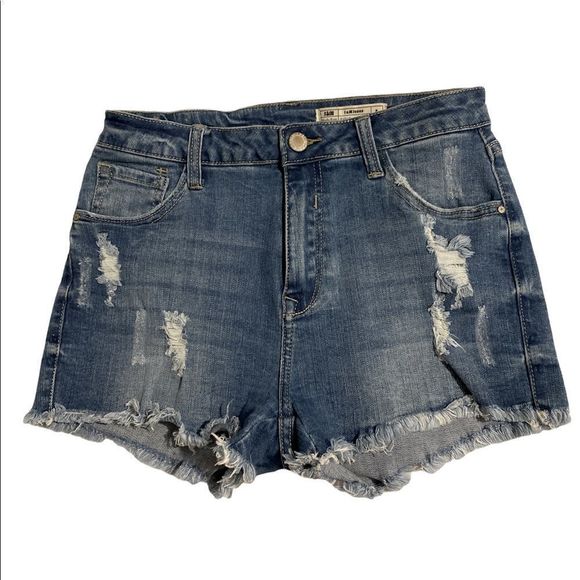I & M Jeans High-Rise Kylie Frayed Shorts Large Distressed High Waist - Picture 1 of 12